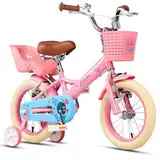 Glerc Sasha 16 Zoll Kleinkinderfahrrad für 4-, 5- und 6- und 7-jährige Mädchen im Retro-Vintage-Stil, Kinderfahrräder mit Puppenfahrradsitz & Stützrädern & Ständer Rosa