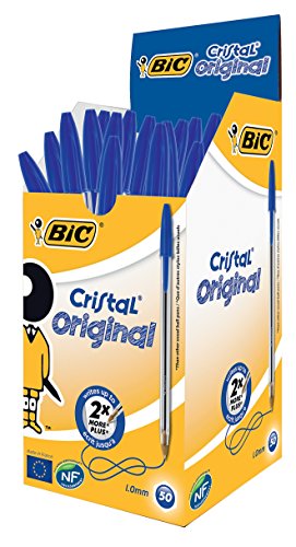BIC Kugelschreiber Cristal Original, in Blau, Strichstärke 0,4 mm, 50er Pack, Ideal für das Büro, das Home Office oder die Schule
