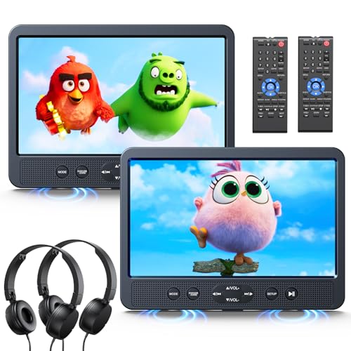 NAVISKAUTO 10,1'' Auto DVD Dlayer 2 Monitore Kopfstütze Mit HDMI Eingang Wandladegerät 2 Kopfhörer unterstützt Region Frei, letztes Speicher, AV in & AV Out, USB/TF -Karte, (2 x DVD-Player Auto)