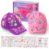 Geschenke für Mädchen, 2 Stück DIY Baseballkappe Geburtstagsgeschenk für Mädchen, Kinder Cap Mädchen mit 12 Blätter Glitzersteine Selbstklebend, Geschenk Mädchen 4 5 6 7 8 9 10 Jahre(Rosa+Lila)