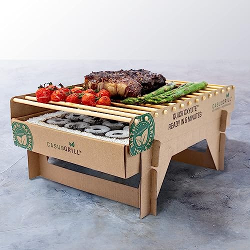 Öko Einweggrill (3 Stück) - Das Original - Einmalgrill für Camping Strand Park 100% Nachhaltig 50% weniger CO2 durch Bambuskohle, Grill nach 5 min startklar und über 1 Stunde nutzbar