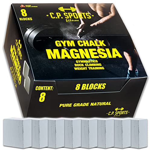 C.P.Sports Magnesia – 8X 70g Block = 560g Spar-Pack | Magnesium/Chalk/Kreide | für Turnen, Gewichtheben, Kraftsport, Klettern, Gym | 100% Pure Grip für die Hände