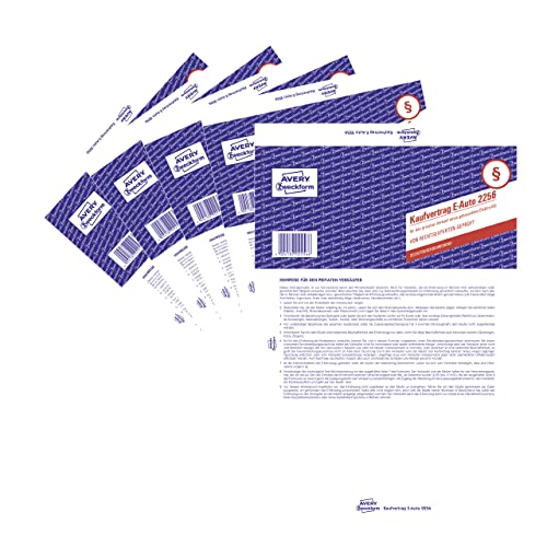 AVERY Zweckform 2256-5 Kaufvertrag für den privaten Verkauf eines Elektro-Autos (E-Auto Kaufvertrag, 5-seitiges Formular im A4-Bogenformat mit Durchschlag, Verkauf gebrauchtes Elektro KFZ) 5 Stück