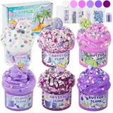 LAWOHO 6 Stück Farbverlauf Lila Slime Set - Fluffy Cloud Wolkenschleim, Butter Schleim & Clear Slime, Crunchy Slime für Kinder, Geburtstag Halloween Weihnachten Geschenk für Mädchen & Jungen (Strand)