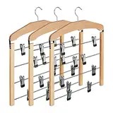 Relaxdays Rockbügel 3er Set, Hosenbügel Holz, 360° drehbarer Haken, Kleiderbügel rutschfest, HBT: 45,5x39x2,5 cm, Natur, Pack, 3-Einheiten