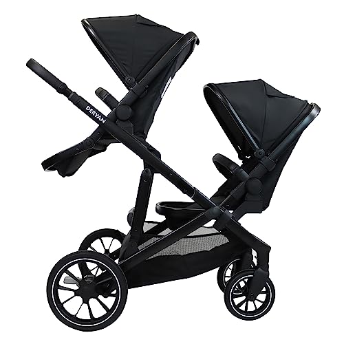 Deryan EVY V2 Kinderwagen für 2 Kinder - für Neugeborene, Kleinkinder & Kinder im Vorschulalter - Baby Kinderwagen Buggy bis 50kg - Baby Wagen - Reise Kinderwagen 2 in 1 Komplettset - Schwarz