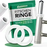 RAVENBOLD Fitschenringe für Zimmertüren [praktisches 50er Set: 25 x 1mm & 25 x 2mm Ringstärke / 10,2mm Durchmesser] - für alle Zimmertüren - extra stabiler Kunststoff - Unterlegscheiben Türscharnier