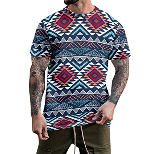 Herren Sommer Geometric Print T-Shirt Bluse Rundhals Kurzarm Tops T-Shirt Watch Uhr Herren