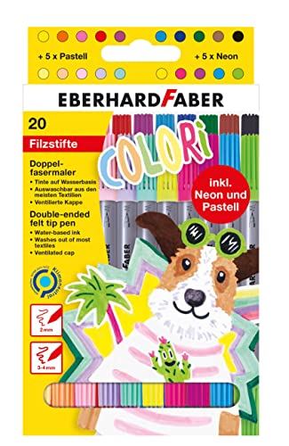 Eberhard Faber 550020 - Filzstifte Set Colori, 20 Malstifte im Kartonetui, Filzstifte dicke und dünne Spitze