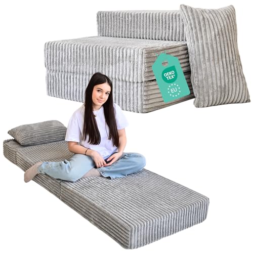 Odolplusz ODOL-PLUSZ Premium Klappmatratze 70 x 205 x 15cm | 3-teilige Faltmatratze mit abnehmbarem Bezug | Schaumstoff extra dick 15cm | Matratze faltbar klappbar Gästematratze Reisematratze (Grau)