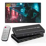 4K Video Wall Controller 2x2 TV Wall Controller - HDMI Wall Processor with 8 Splicing Modes, 108°Image Flip, 3.5mm Audio, Remote Control for 4 TV Screens into 1 Wall Display