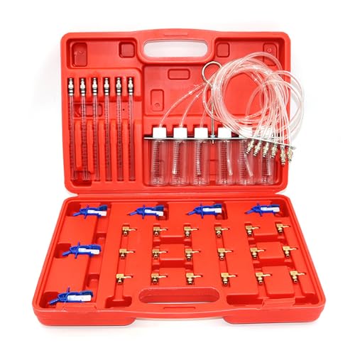 QUNNIE Common Rail Tester 6 Zylinder Diesel Rücklaufmengen Tester Common Rail Adapter Test Tool Kit Injektor Prüfer mit 24 Adaptern