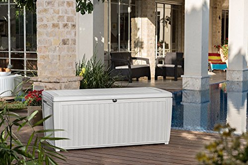 Auflagenbox / Kissenbox Koll Living 511 Liter l 100% Wasserdicht l mit Belüftung dadurch kein übler Geruch / Schimmel l Moderne Rattanoptik l l Deckel belastbar bis 200 KG ( 2 Personen ) - Poolbox