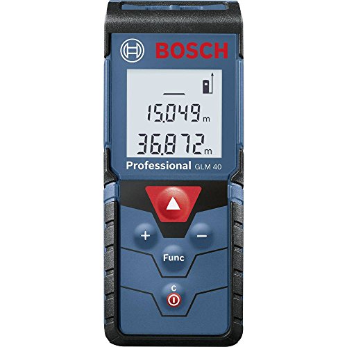 Bosch Professional Laser Entfernungsmesser GLM 40 (Flächen-/Volumenberechnung, max. Messbereich: 40 m, 2x 1,5-V Batterien, Schutztasche)