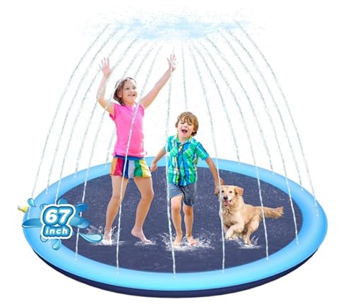 Verdicken 170cm Splash Pad,rutschfest Sprinkler Wasserspielmatte für Haustiere,Kinder,Sommerliches Outdoor-Wasserspielzeug für Kinderaktivitäten, Einfach Zu Verwenden&Sauber