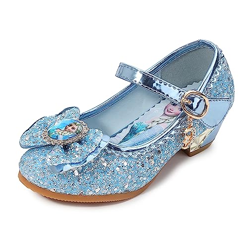 FStory&Winyee Mädchen Prinzessin Sandalen mit Absatz Kinder ELSA Schuhe Partei Glitzer Kristall Mädchen Kostüm Zubehör Karneval Verkleidung Party Aufführung Fasching Tanzball, Blau, 30 EU