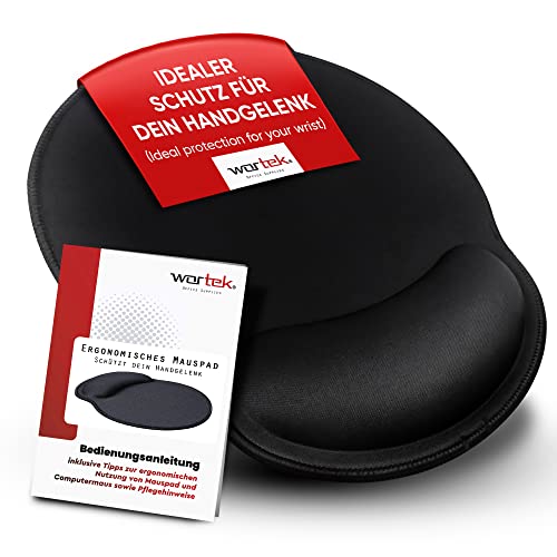 wortek Mauspad mit Gelkissen aus Memoryschaum - 23x26cm - Ergonomisches Mauspad mit Handgelenkauflage - vernähte Kanten - Maus Pad mit Handauflage Mousepad für schonende Haltung – Schwarz