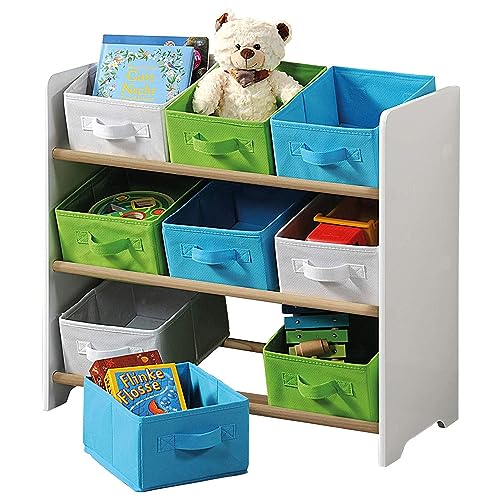 Kesper | Kinderregal mit Boxen, Material: Faserplatte, Maße: 66 x 30 x 59,5 cm, Farben: Weiß, Grün, Blau | 17716 13