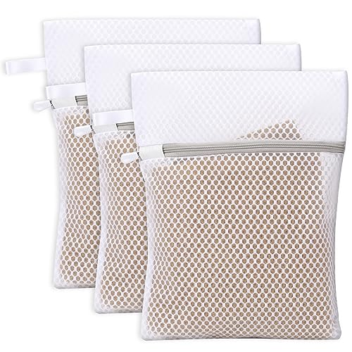 KALIONE Net Wäschebeutel, 3 Stück Mesh Wäschesäcke,Waben-Dessousbeutel mit Aufhängeschlaufe,empfindliche Wäschebeutel, feine Wäschebeutel für Unterwäsche, BHs, Socken, Babykleidung, Masken