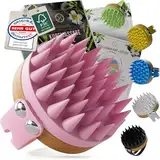 HELDSON® Premium Kopfhaut Massagebürste - FSC®100% - Kopfmassage Bürste - Scalp Massager Brush - Haar Massagebürste Haare - Hair Care Kopfhaut Peeling - Kopf Massage - Scalp Scrub [Perlrosa]