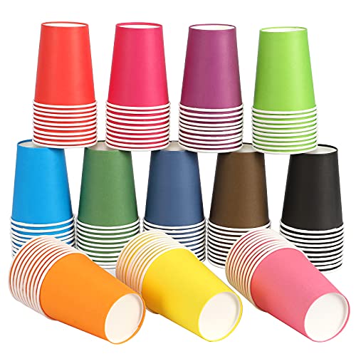 YANGTE 120 Stück Einweg Pappbecher, 250 ml Multicolor Partybecher Biologisch Abbaubar für Hochzeit, Kinder DIY, Partybedarf, Kaffee, Tee, Heißen und Kalten Getränken