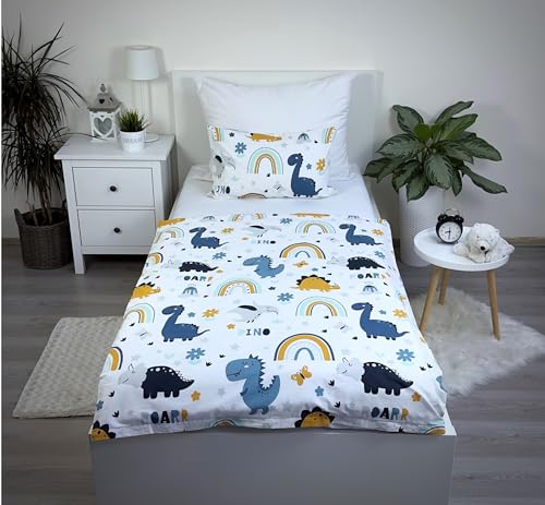 Theonoi Kinderbettwäsche Kleinkinder Bettwäsche Babybett komplett Set Bettbezug 100x135 & Kissenbezug 40x60 aus Baumwolle Öko-Tex Standard für Jungen und Mädchen (Dinosaurier Dino)