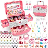 Kinder Schmuck Spielzeug Mädchen 3 4 5 6 7 8 9 10 Jahre, Geburtstag Weihnachts Geschenke Mädchen 3-12 Jahre, Schmuckset mit Haarspangen & Haargummis