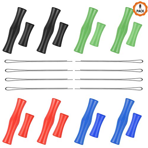 Dadabig 8 Paare Bogenschießen Fingerschutz Silikon Bogensport Finger Protector Bowstring Schutzausrüstung Finger Tab Bowstring Finger Saver mit 8 handlichen Nadel für Anfänger (Schwarz Blau Grün Rot)