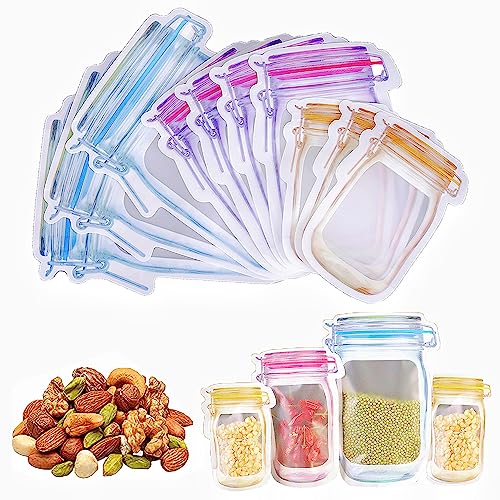 WSNDM 30 Stück Mason Jar Zip Beutel, 3 Größen, Wiederverwendbare gefrierbeutel Luftdichte Versiegelung Bags, Auslaufsichere Snacks Taschen, für Reisen, Camping, Picknick