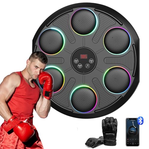 Musik-Boxmaschine, Wandmontierter Smart-Boxtrainer mit Bluetooth, 12 Modi & Geschwindigkeitsanpassungen, USB-Aufladung, Boxausrüstung für Familienübungen, Hand-Augen-Reflextraining für Kinder