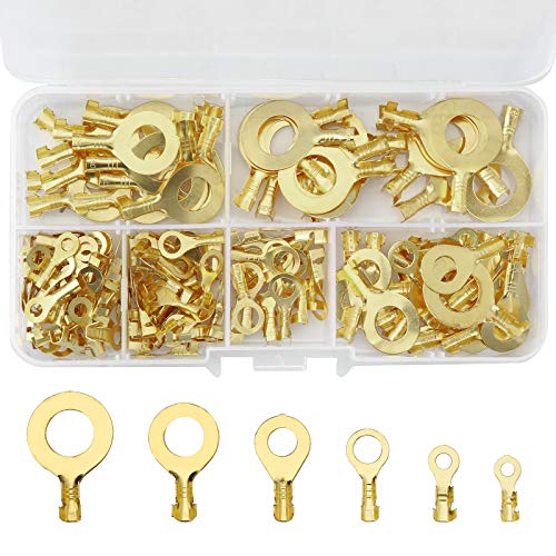 150 Stück Ringkabelschuh Set, JatilEr Ring Kabelschuh Set Messing Ring Kabelschuhe Ring-Terminals aus kupfer nicht isolierte Terminal Steckverbinder Sortiment Kit M3 M4 M5 M6 M8 M10