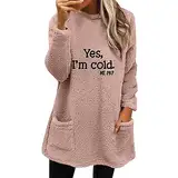 Generisch Warehouse Deals Angebote B Ware Pullover Damen Lang Teddy Fleece Flauschig Pulli Weich Winter Warm Sweatshirt Langarm Fleecepulli Plüsch Tops Oberteile Mit Taschen Shopping Online