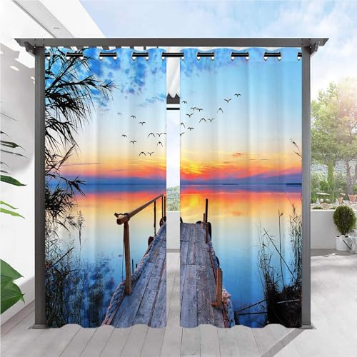 ANHOPE Natur Landschaft Sonnenuntergang See Outdoor Vorhänge mit Ösen Wasserdicht Wetterfest Außen Vorhang für Balkon Terrasse Garten Pergola Pavillon Aussen Gardinen 2er Set H275 x B132 cm