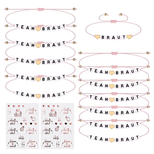 Kssvzz Jga Armbänder Frauen, Jga Accessoires Frauen für Junggesellenabschied Frauen, 12 pcs Team Braut Armbänder und 2 pcs Aufkleber aus Roségold für Dating, Hochzeit, Begleitgeschenk