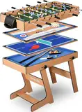 SereneLife Multifunktionstisch, Multigame Spieltisch – 4 in 1 mit Zubehör, Tischkicker, Billardtisch, Tischtennis, Airhockey Tisch, Curling Tischspiel, Multispieltische, Für Kinder & Erwachsene