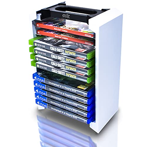 ADZ Game Storage Tower - Universal Speicher für 12 Spiele oder Blu-Ray Disks - Rack für PS4, PS5, Xbox One, Xbox Series X/S, Switch Games und Blu-Ray Cases