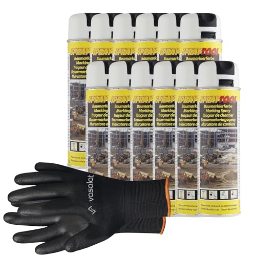 vasalat Dupli-Color Markierungsspray Set - Sprühlack Neon weiß für schnelle und saubere Markierungen, 12 Stück