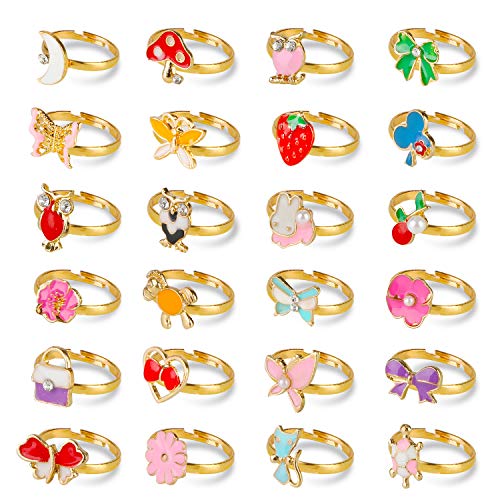 Hifot kinderringe mädchen Prinzessin Schmuck Set 24 Stück, Kristall Verstellbare Ringe für Mädchen mit Herzformkasten, Girl Dress up Rings Fingerringe - Zufälliger Stil