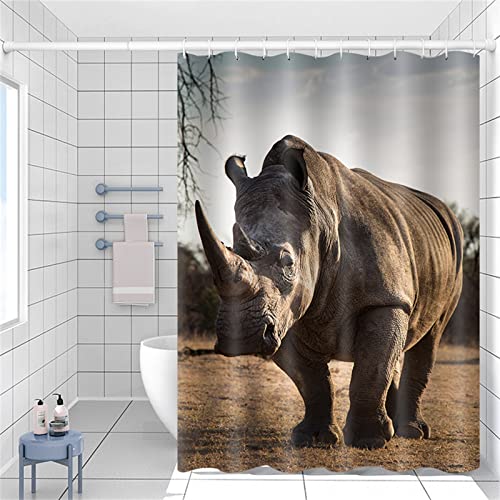 XYueww Duschvorhang, Tierisches Nashorn 3D Digitaldruck Erwachsene Kinder Badewanne Antischimmel Shower Curtains, Duschvorhänge mit Vorhanghaken Badezimmer Vorhang Outdoor Badewannenvorhang,180x180cm