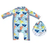 KEIZHUONIQIU Baby-Kleinkind-Badeanzug-Set, langärmelige Badebekleidung, niedlicher Cartoon-Badeanzug, Rash Guards mit Hut, Sonnenschutz, Surf-Anzug am Meer, heißer Frühling Baby (A, 18-24 Months)