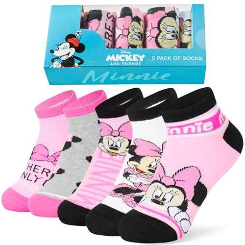 Disney Socken Mädchen, Ankle Socks im 5er-Pack, Weich & Atmungsaktiv - Stitch Sachen (Rosa Minnie, 27-30 EU)