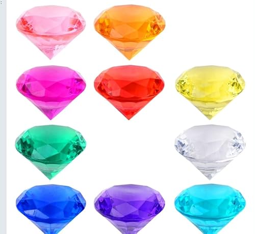 Realjoy 10 Stück Edelsteine für Kinder, 40mm Groß Acryl Diamanten,Diamantkristalle Transparent,Kunststoff Diamanten Deco für Vasen, Tischdeko, Party Mitgebsel, Hochzeit(10 Farbe)