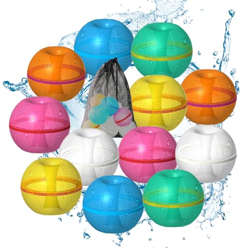 12 Stück Wiederverwendbare Wasserbomben Wasserballons, Schnell befüllbare Silikon Spritzbälle, Selbstdichtender Wasserspritzball, Outdoor Sommerspaß Wasserspielzeug für Party, Familienspiel