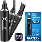 Nasenhaartrimmer Herren, 3 In 1 Nasenhaarschneider mit LED Akku Anzeige,USB-C Nasentrimmer Ohrhaartrimmer Augenbrauenrasierer,für Männer & Frauen,Gesichtshaarentferner Doppelklingen Schmerzfreier IPX7