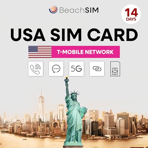 BeachSIM Prepaid USA SIM-Karte 14 Tage. Unbegrenzte 5G-Daten, Anrufe und SMS. T-Mobile-Netz. Hotspot-fähig. iOS & Android kompatibel.