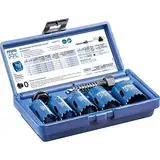 PFERD HSS-Lochsägen-Set, 5 Lochsägen inkl. Zubehör für das Handwerk, 25900700 – für wirtschaftliches Sägen von runden Durchbrüchen