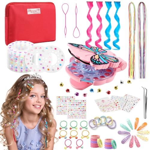 SEMKOTREE Hair Bedazzler Kit, Glitzersteine Haare Maschine mit 630 Hair Gems und Haarsträhnen Kinder, Haar Glitzer Strasssteine Glitter Hair Gemstone Styler