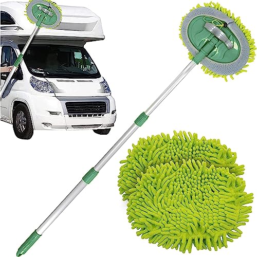 TANNESS Caravan Car Wash Mop Kit - Kratzfreier Mikrofasermopp & Handschuh für die Autoreinigung, Ausziehbarer Langer Griff, 2 x Fusselfreie Wischmoppköpfe, Autowäsche & Detailing Bürste für Autos,