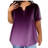 T Shirt Damen, V Ausschnitt Kurzarm T-Shirt Casual Lose Basic Sommer Tops Tunika Tee Druck Freizeit T Shirts Für Frauen T Damen Sommerbluse Schwarz T Oversize Sport Tshirt (5XL, Dark Purple) Generisch