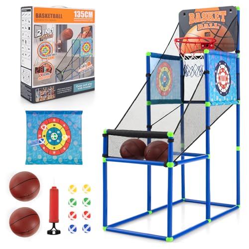 COSTWAY Arcade Basketball Spielset, Basketballständer mit Anzeigetafel & Soundeffekt, Basketballkorb inkl. 2 Basketbälle, 1 Pumpe, 2 Zielscheiben, 8 Klettbälle, Basketballautomat Indoor & Outdoor